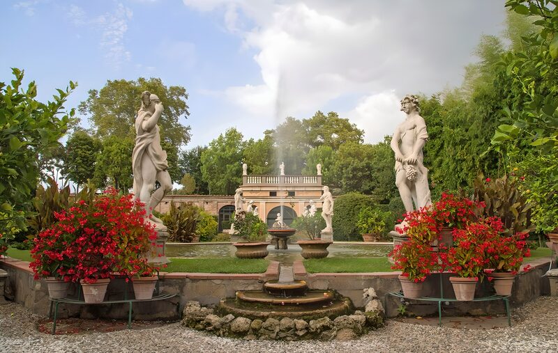 Serene Garden with Statues and Fountain